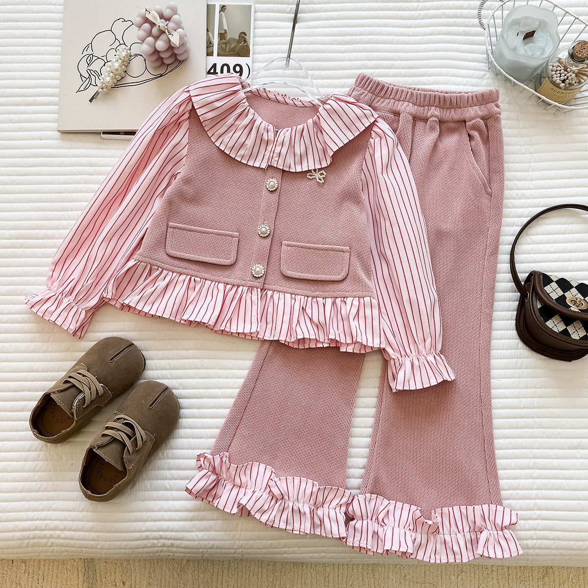 Children's Set with Ruffles and Pearl Buttons