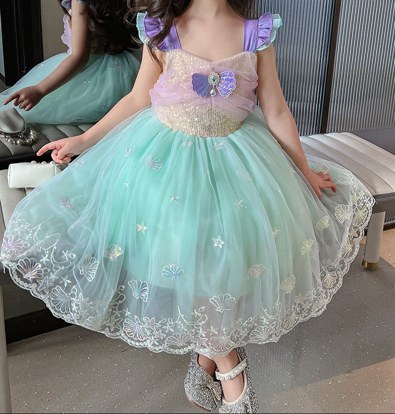 Children's Dress with Sparkling Sea Print