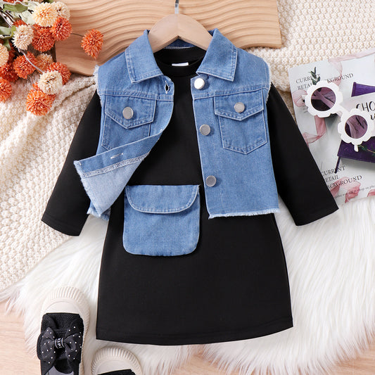 Black Dress + Children's Denim Vest