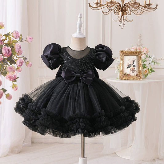 Puffy Party Dress with Bow and Sparkles