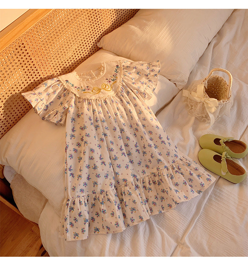 Children's Dress with Little Flowers and Ruffles