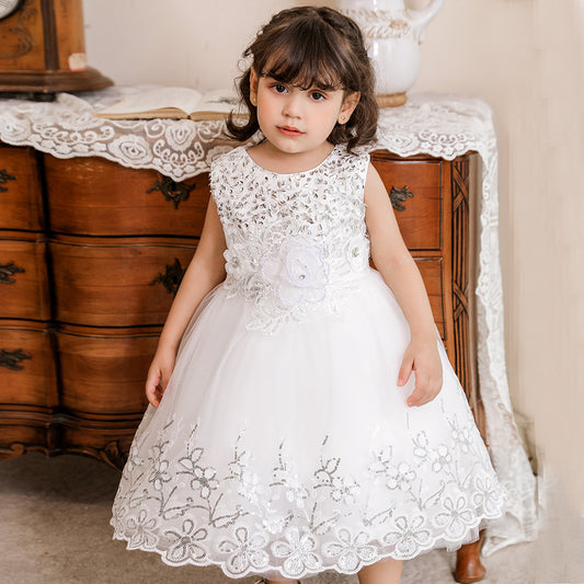 Vestido de fiesta infantil de tul brillante y flores 