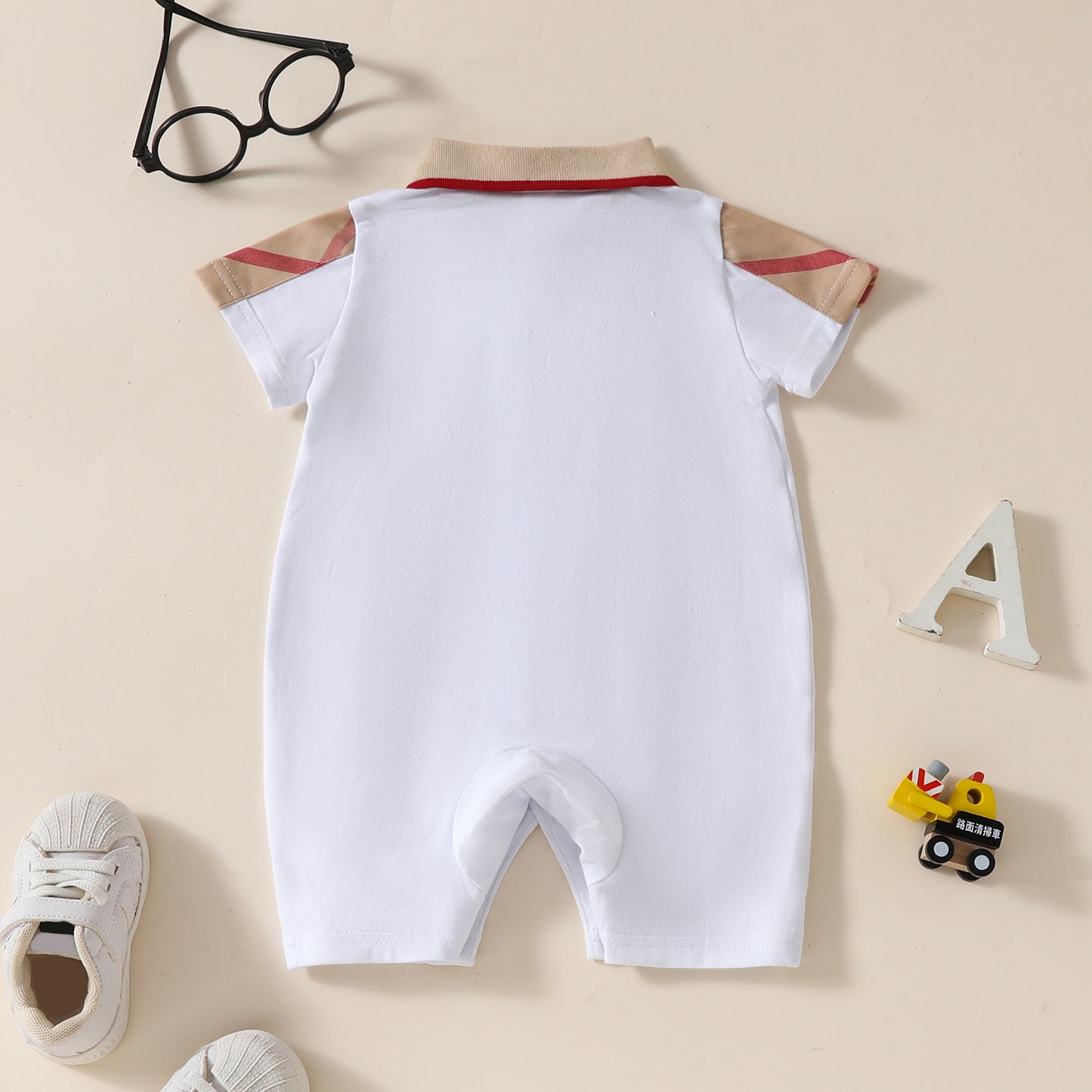 Baby Romper with Bow Tie Collar
