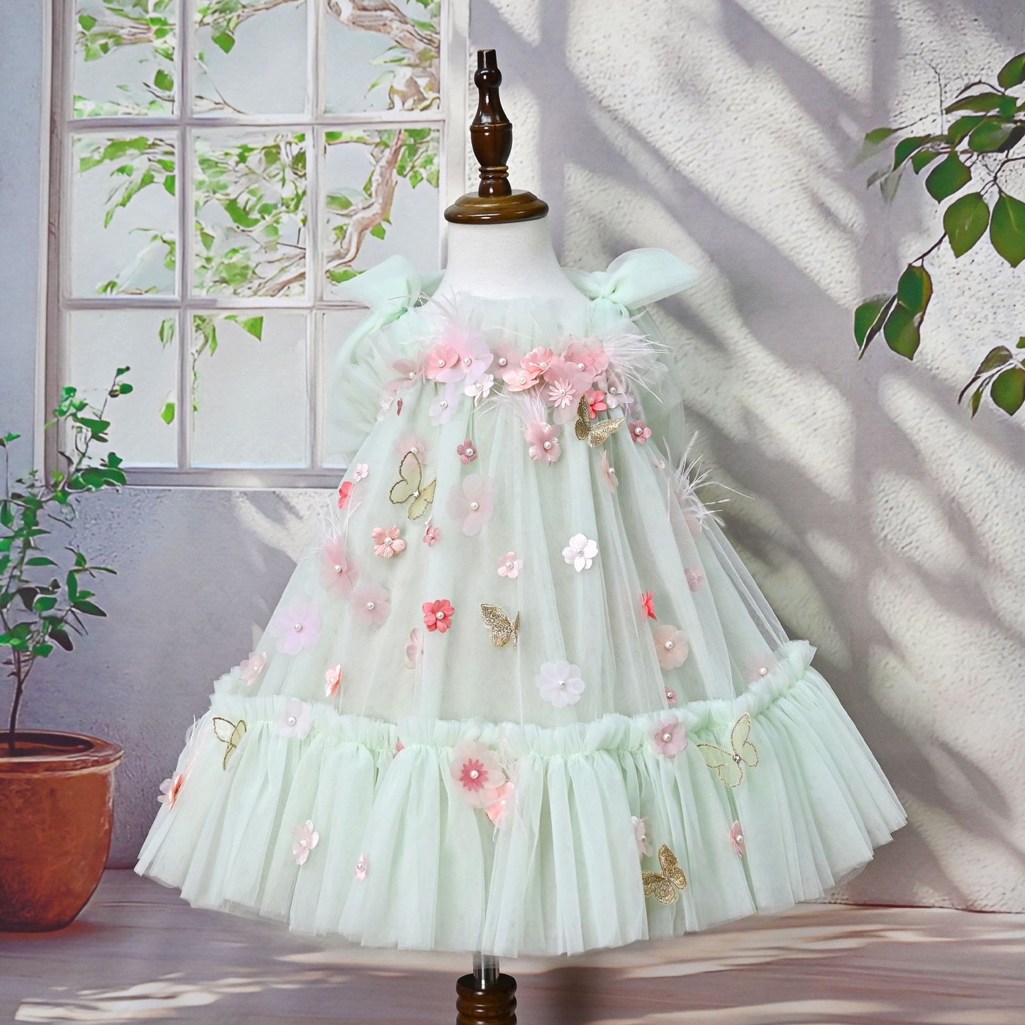 Girls' Tulle Dress with Flowers and Wings