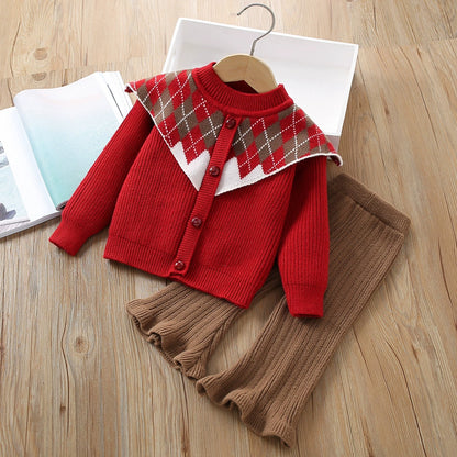 Infant Knit Outfit Set with Checkered Collar