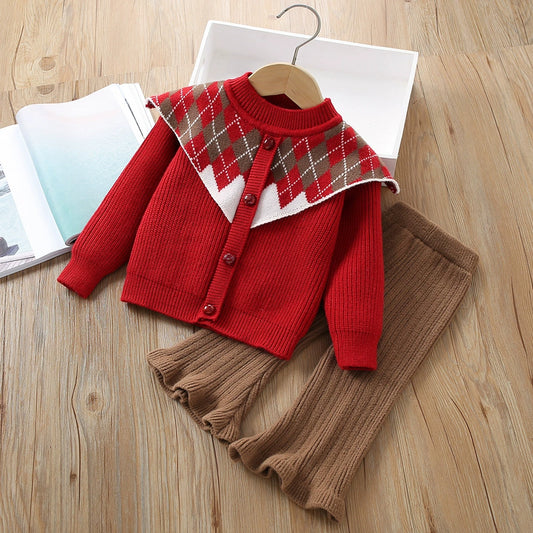 Infant Knit Outfit Set with Checkered Collar
