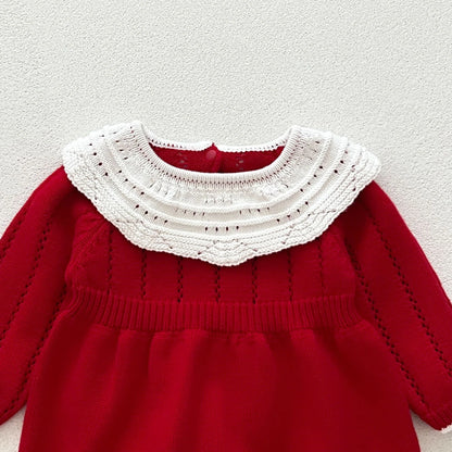 Red Knitted Baby Bodysuit