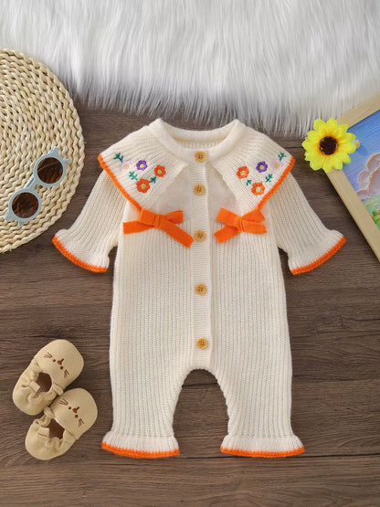 Children's Jumpsuit Knit Flowers Bows