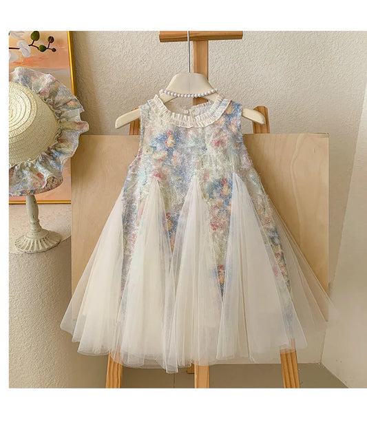 Floral Ruffled Tulle Children's Dress