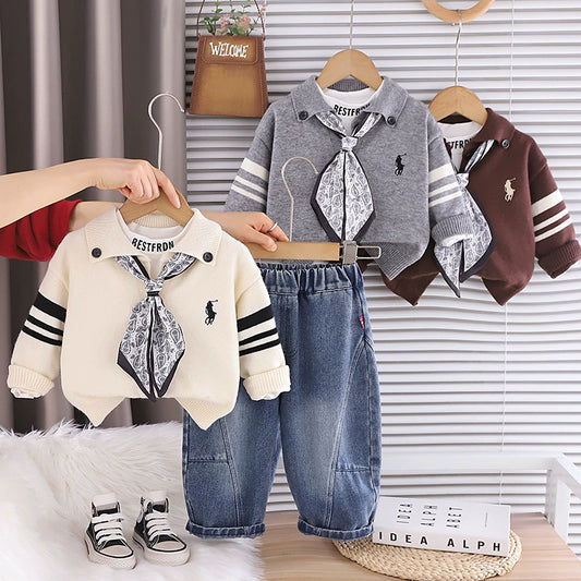 Children's 3-Piece Polo Shirt Set with Bow Tie