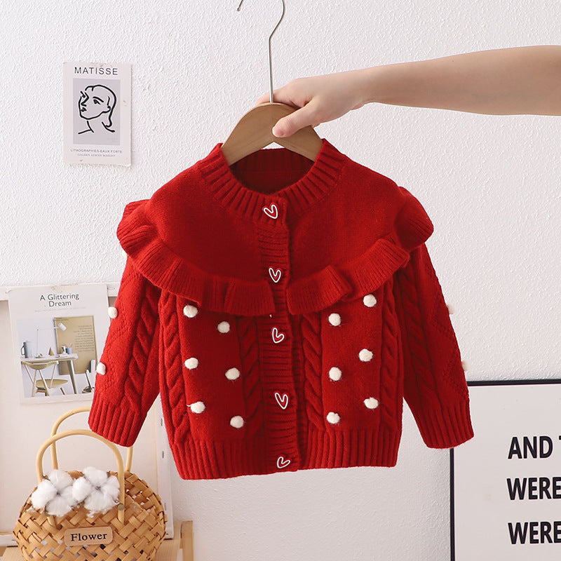 Cárdigan Infantil Pompom Coraçõeszinhos 