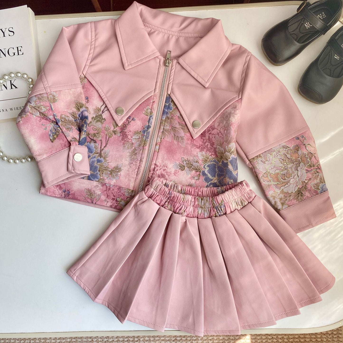 Girls' Floral Leather Set