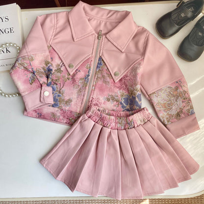 Girls' Floral Leather Set