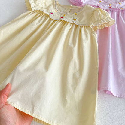 Children's Dress with Little Flowers and Ruffled Sleeves