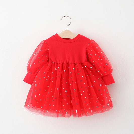 Vestido infantil con flores rojas 