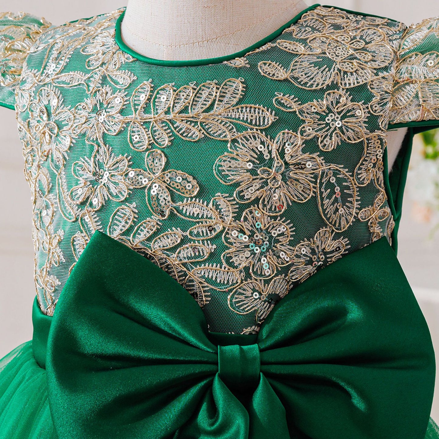 Children's Party Dress with Flowers and Bow