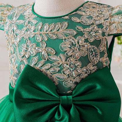 Children's Party Dress with Flowers and Bow