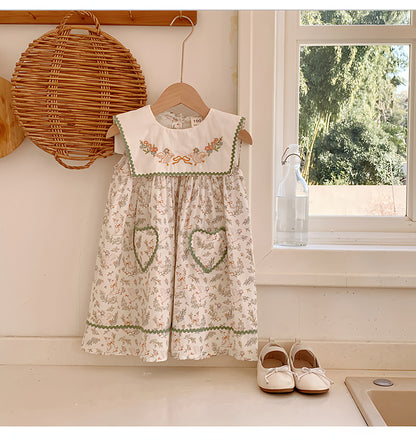 Children's Dress with Little Flowers and Ruffles