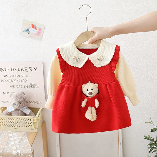 Teddy Bear Collar Knit Dress