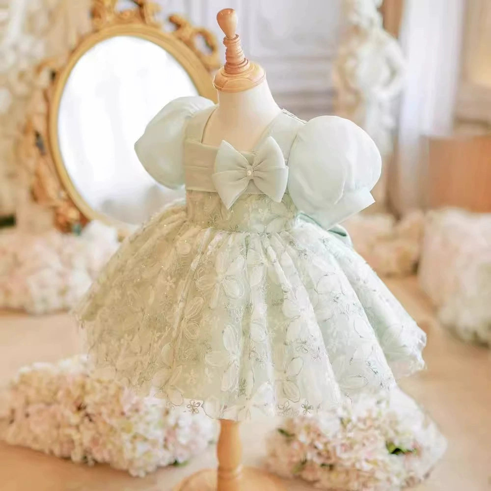 Children's Party Dress with Flowers and Bow