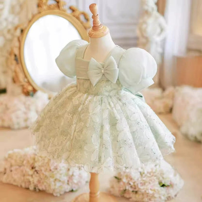 Children's Party Dress with Flowers and Bow