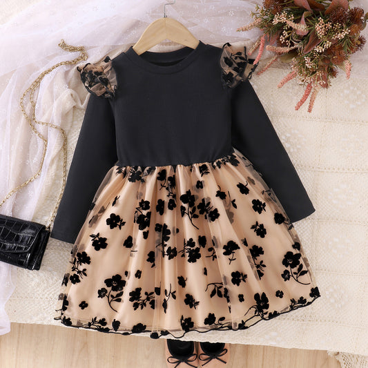 Vestido floral negro para niña 