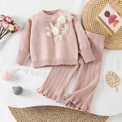 Girls' Knitted Floral Set