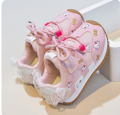 Kids' Sneakers with Cute Kitten and Bow