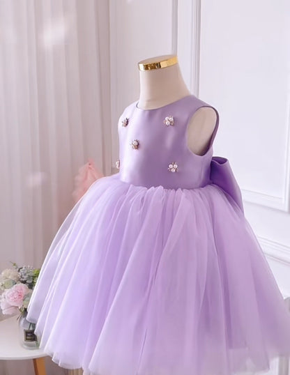 Children's Party Dress Purple with Pearls