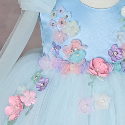 Blue Floral Party Dress for Girls
