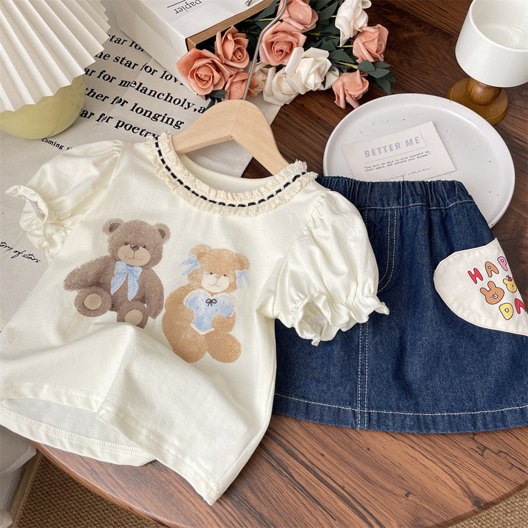 Kids' Teddy Bear and Denim Outfit Set