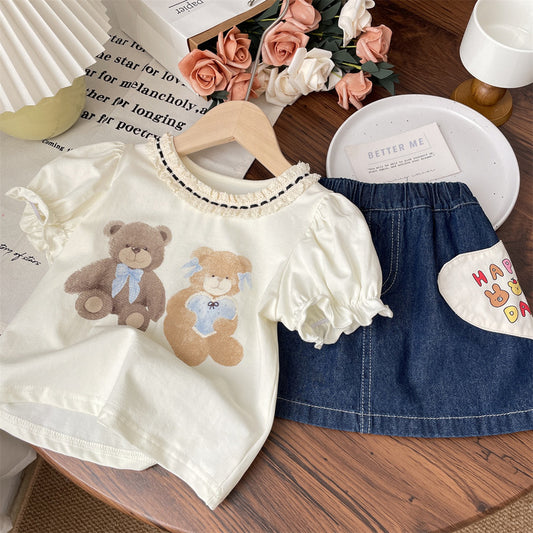 Kids' Teddy Bear and Denim Outfit Set