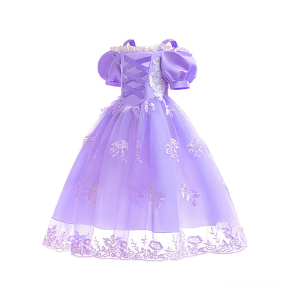 Children's Party Dress, Purple with Flowers
