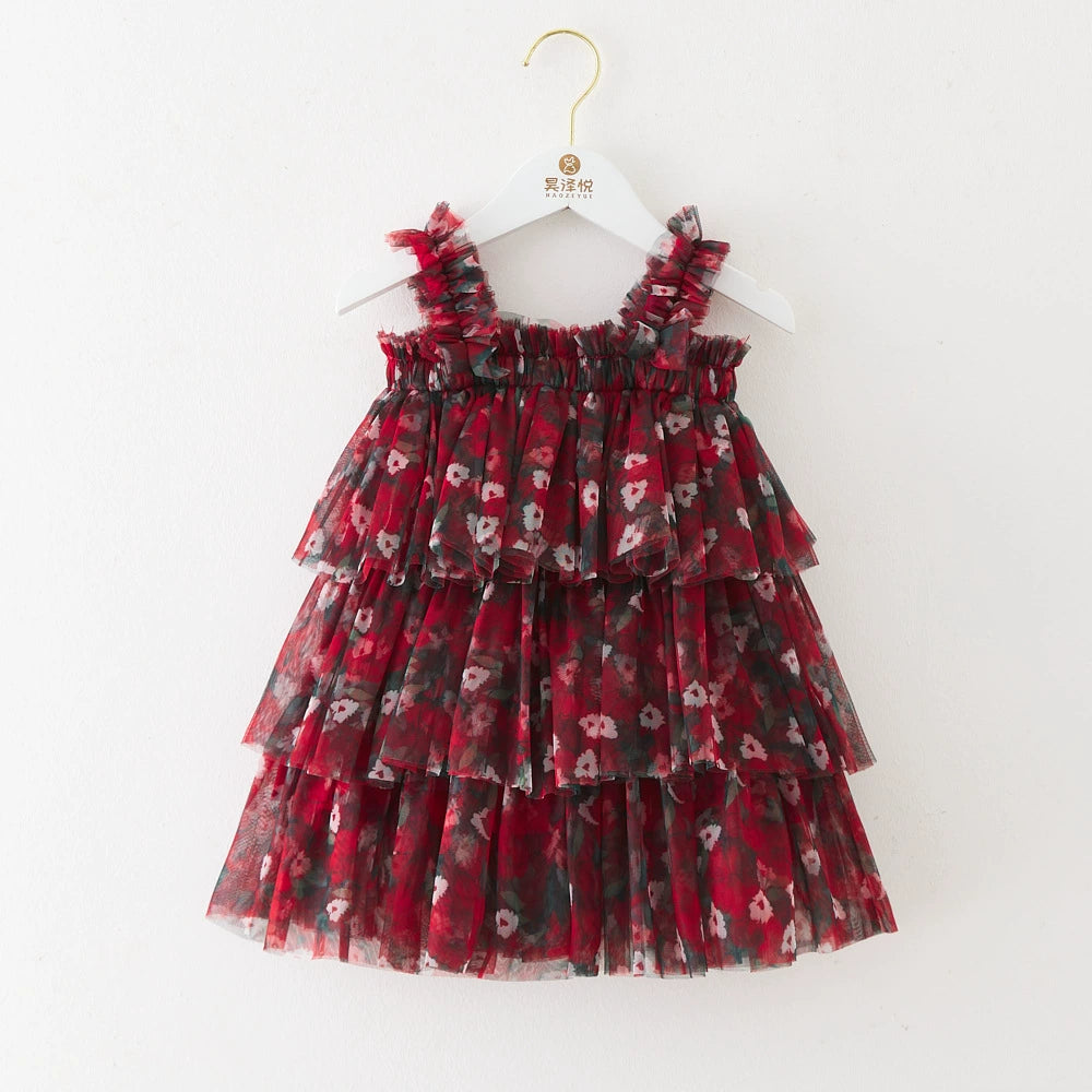 Children's Layered Tulle Dress with Flowers