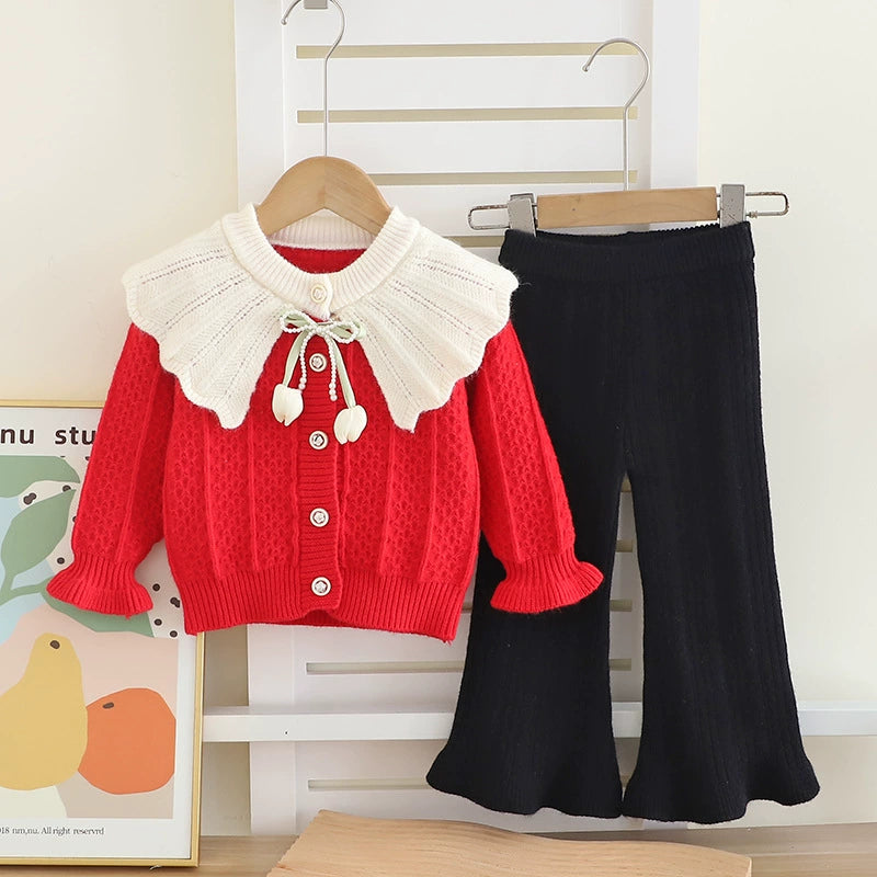 Children's Knitted Set with Bow and Flower