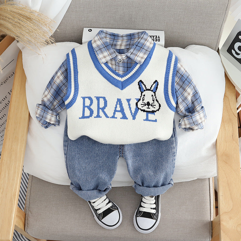 Conjunto de 3 piezas a cuadros para niño 