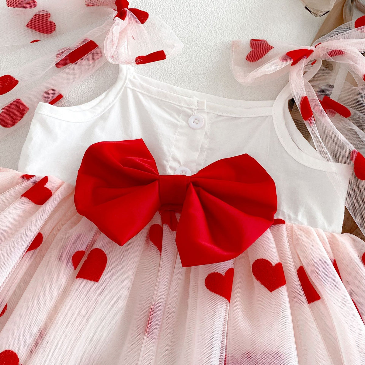Girls' Dress with Hearts and Small Bow