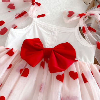 Girls' Dress with Hearts and Small Bow