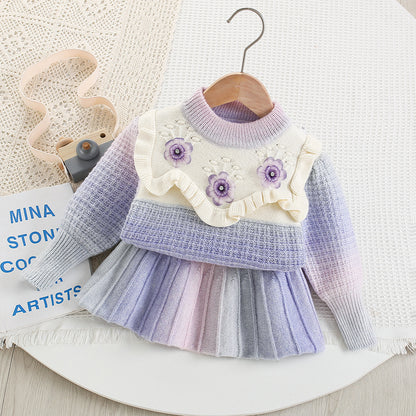 Girls' Knit Set with Colors and Flowers