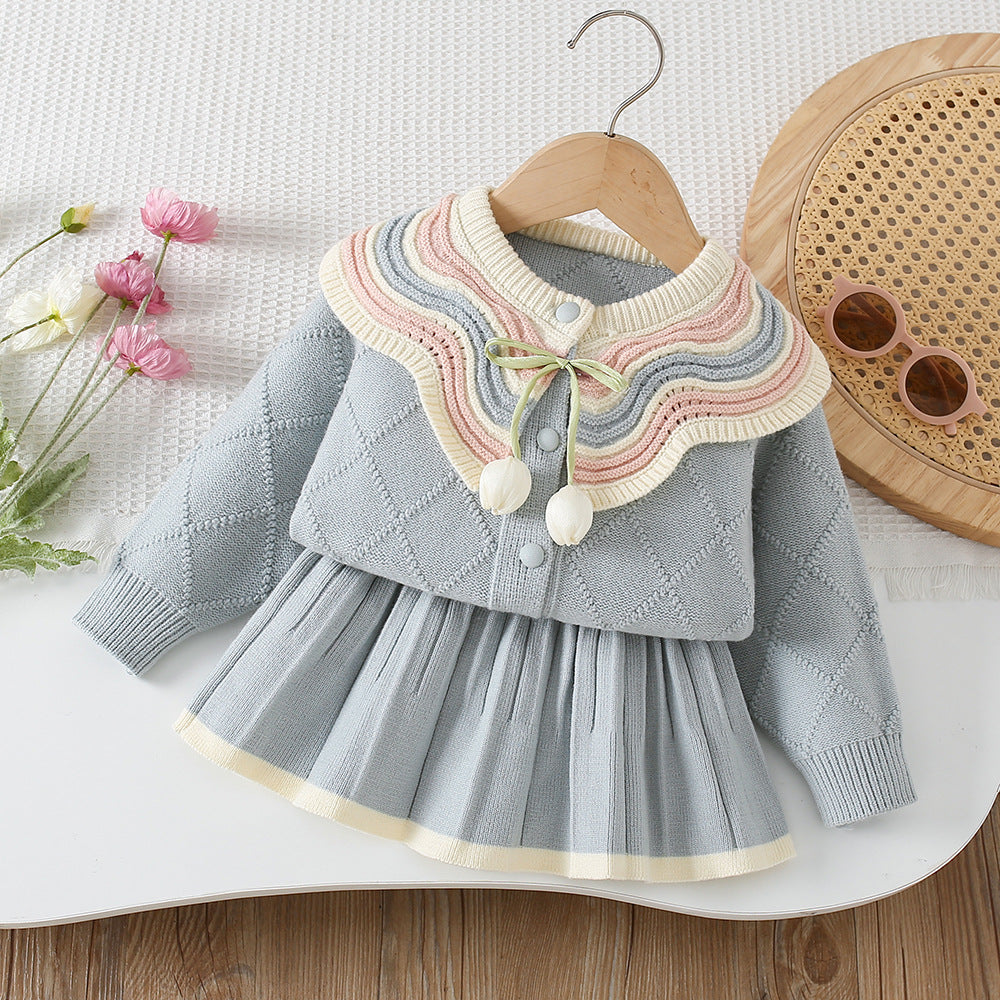 Girls' Tulip and Pleated Knit Set