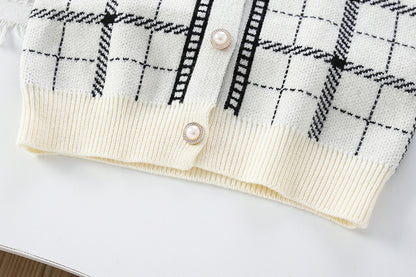 Girls' Checkered Outfit with Bow