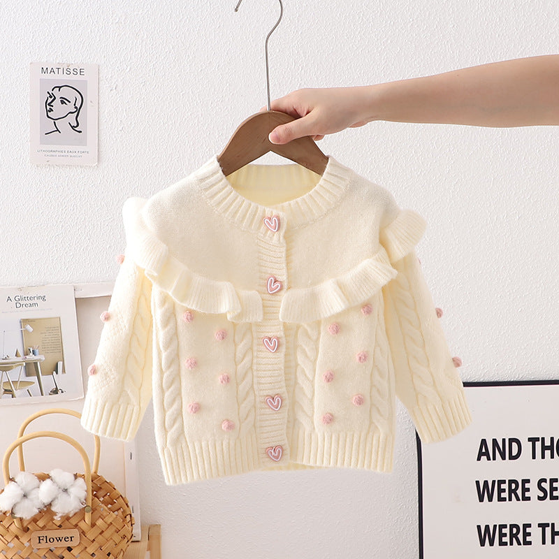 Cárdigan Infantil Pompom Coraçõeszinhos 
