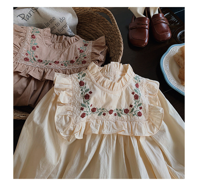 Children's Dress with Embroidered Collar and Flowers