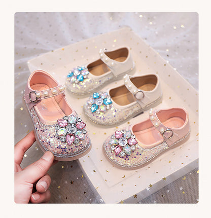 Zapatos de niña con flores y strass 