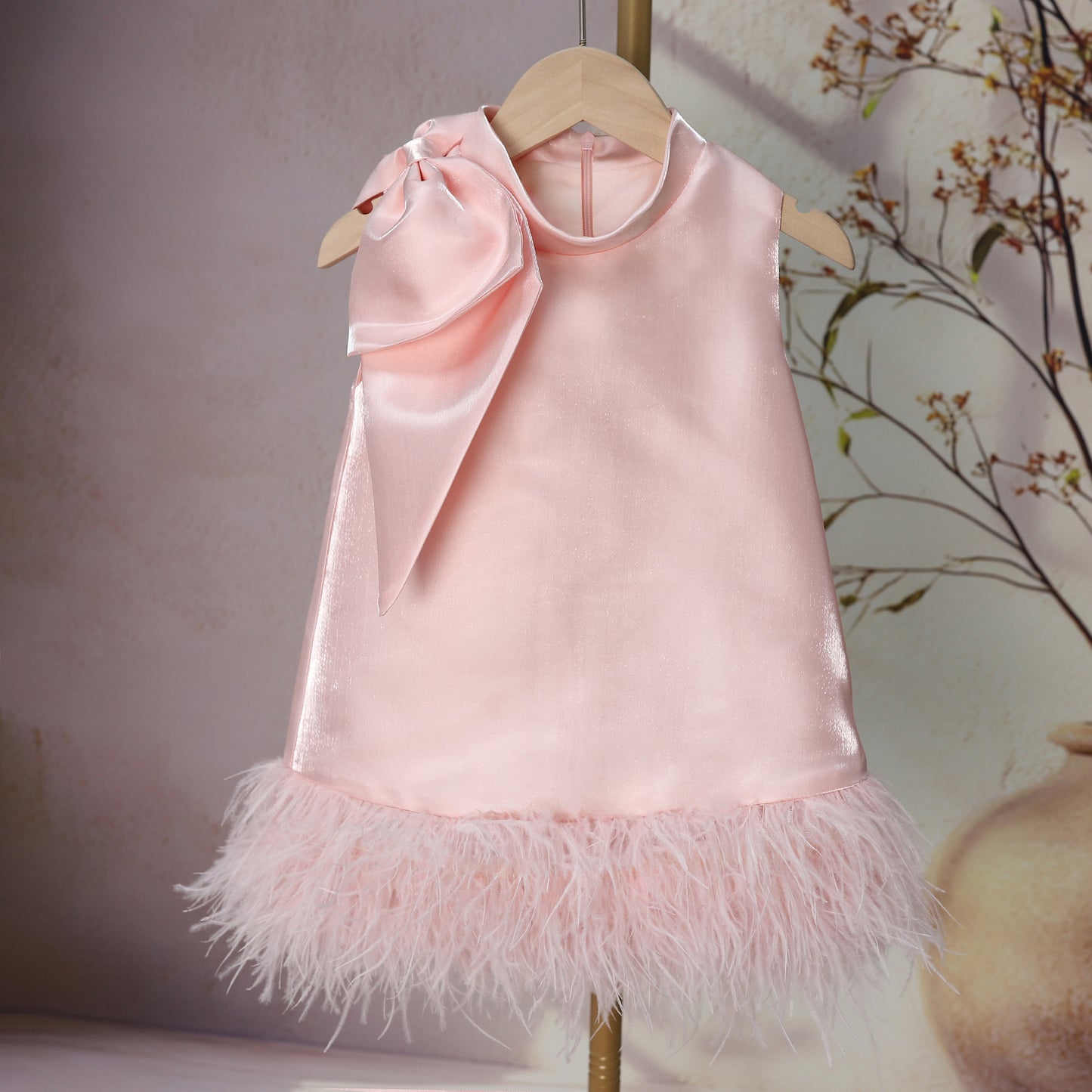 Children's Dress with Bow and Feathers