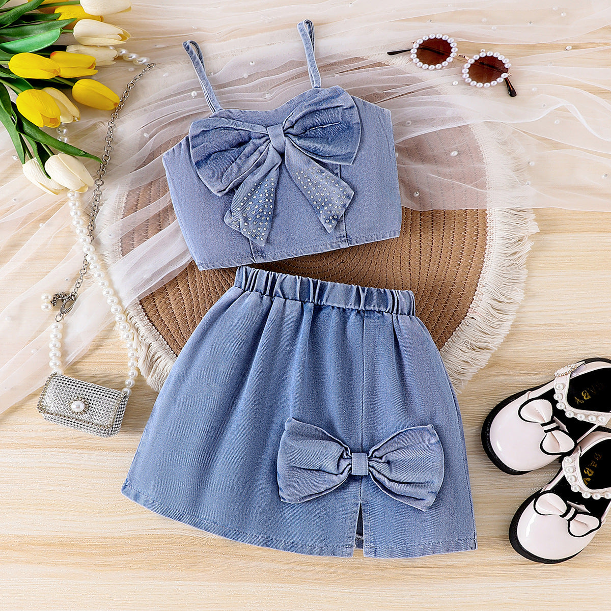 Girls' Jeans Set with Bow