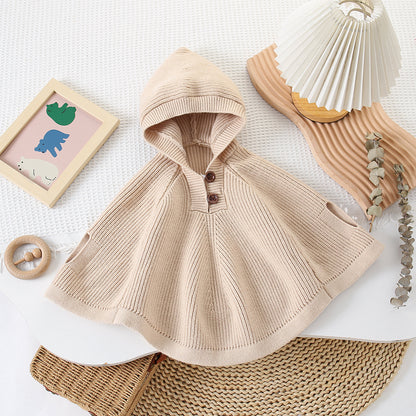 Children's Knitted Poncho with Hood