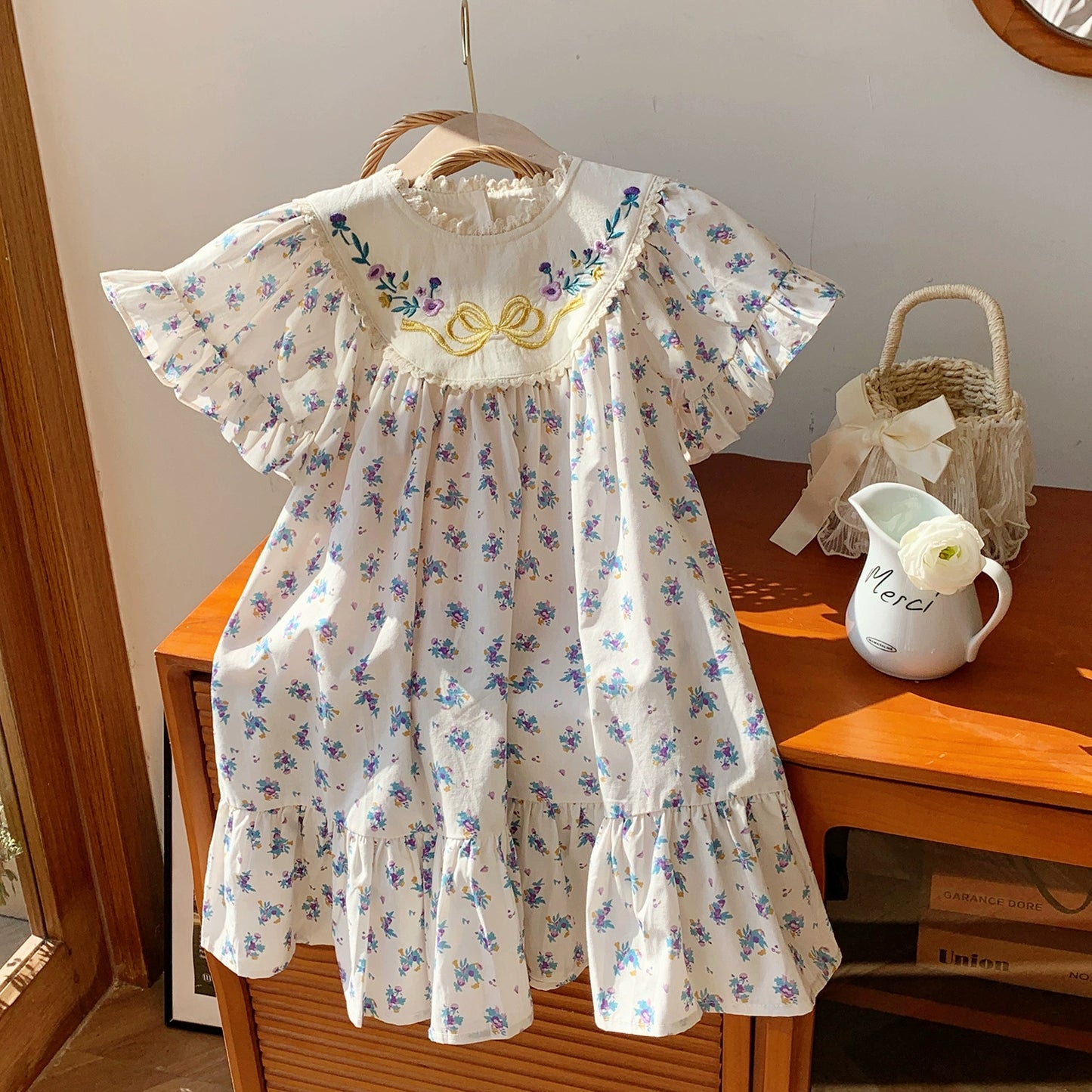 Children's Dress with Little Flowers and Ruffles