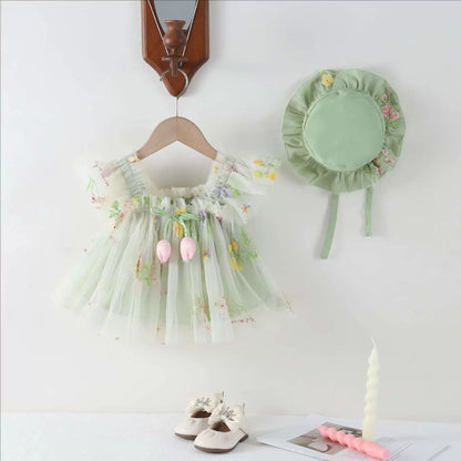 Vestido infantil con tulipanes florales 