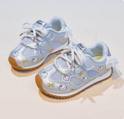 Kids' Sneakers with Cute Kitten and Bow